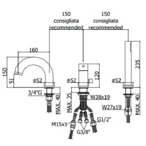 Смеситель на борт ванны с душем Paffoni Light LIG040LCR