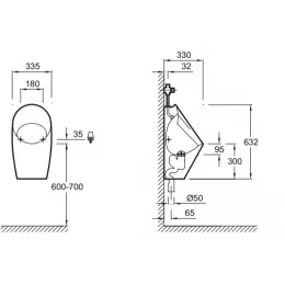 Писсуар Patio горизонтальный выпуск, подвод воды сзади E1546-00 Jacob Delafon