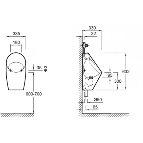 Писсуар Patio горизонтальный выпуск, подвод воды сзади E1546-00 Jacob Delafon