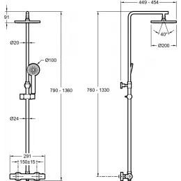 Душевая система без излива Marcel 1 режим, 20 см, round, термостат, верхний душ, с лейкой E25084-CP Jacob Delafon