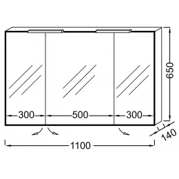 Зеркало 100х65 см, 3 шкафчика, серый антрацит глянцевый, с подсветкой EB1367-442 Jacob Delafon