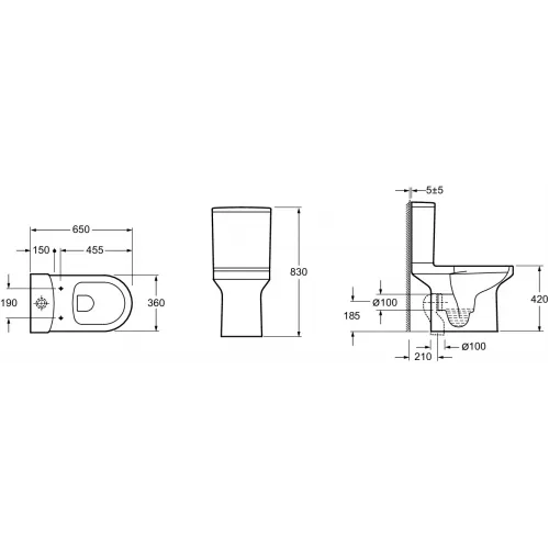 Унитаз-компакт Elite 36х65 см, тонкое, с микролифтом, быстросъемное, универсальный выпуск, нижняя подводка, безободковый, с сиденьем E20997-00 Jacob Delafon
