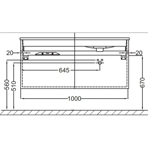 Модуль с раковиной Vox 100 см, ореховое дерево, прямоугольные ручки, левосторонняя раковина, подвесной монтаж EXAC112-Z-00+EB2075-R2-E16 Jacob Delafon