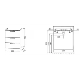 Модуль под раковину Odeon Rive Gauche 60х50,8х73,9 см, 3 ящика, белый мрамор, ручки хром EB2530-R5-NR4 Jacob Delafon