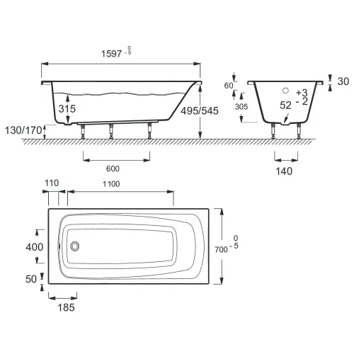 Акриловая ванна Stil 2 160х70 см E6811-00 Jacob Delafon