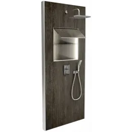 Душевой сет со стеновой панелью Ecrin 100х233,5 см, темный дуб, квадратная лейка, подсветка, термостат, верхний душ, с лейкой E803021-D34 Jacob Delafon