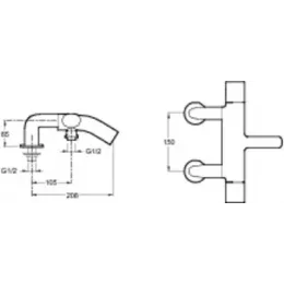 Смеситель на горизонтальную поверхность (деку) с изливом Talan с выходом на душ (без лейки), на 2 отв. E10107-CP Jacob Delafon