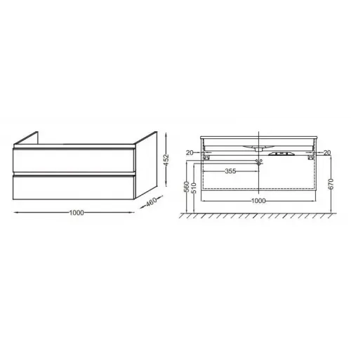 Модуль под раковину Vox 100х46х45,2 см, раковина слева, 2 ящика, пепельный сатин EB2025-RA-S46 Jacob Delafon