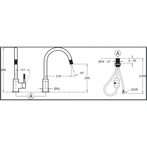 Смеситель для кухни с выдвижной лейкой Edgar поворотный излив E23309-CP Jacob Delafon
