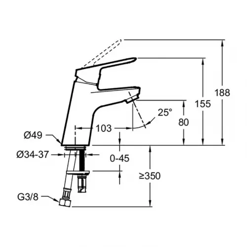 Смеситель для умывальника Lucien неповоротный излив, без донного клапана E20849-CP Jacob Delafon
