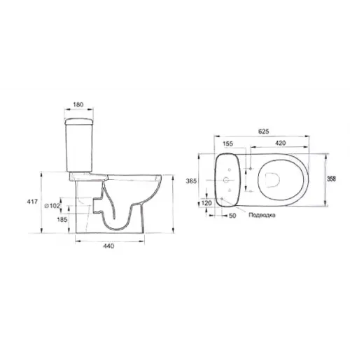 Чаша унитаза-компакта Panache универсальный выпуск E1370-00 Jacob Delafon