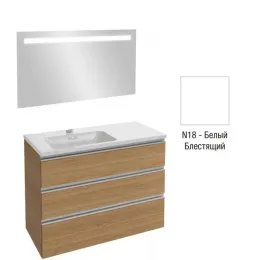 Комплект мебели для ванной Vox 100 см, белый блестящий, левосторонняя, 3 выдвижных ящика, с функцией анти-пар, с подсветкой, подвесной монтаж EB1416-NF+EXAC112-Z-00+EB2045-RA-N18 Jacob Delafon