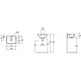 Подвесная раковина Struktura 45х35х12,8 см, 1 отв. под смеситель, без перелива, санфарфор EGH011-00 Jacob Delafon