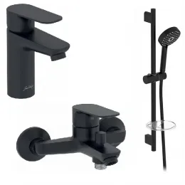 Комплект смесителей Oscar матовый, лейка 5 режимов, чёрный цвет, для раковины, для ванны и душа, душевой гарнитур E29845RU-BL Jacob Delafon