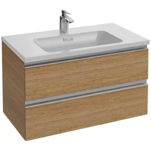 Комплект мебели для ванной Vox 60 см, ореховое дерево, 2 ящиками, 1 отверстие для смесителя, зеркало с подсветкой, с подсветкой, подвесной монтаж EB1411-NF+EXAF112-Z-00+EB2030-RA-E16 Jacob Delafon