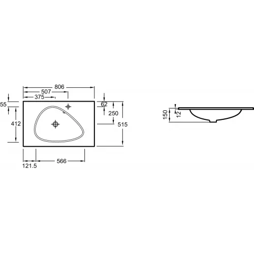 Встраиваемая сверху раковина Nouvelle Vague 81х51,5 см, матовый черный, стекло, с отв. под смеситель EB3020-DE2 Jacob Delafon