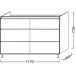 Модуль с раковиной Odeon Up 120 см, белый меламин, 6 выдвижных ящиков, 2 ящичка для аксессуаров, двойная раковина, подвесной монтаж E4730-00+EB995-N18 Jacob Delafon