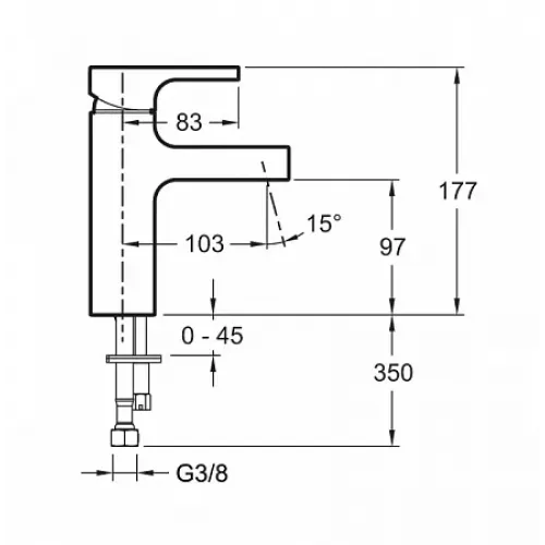 Смеситель для умывальника Strayt экономии воды, неповоротный излив, без донного клапана E98339-CP Jacob Delafon