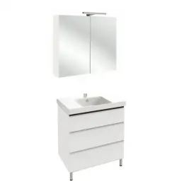 Комплект мебели для ванной Odeon Up 70 см, белый блестящий, зеркало-шкаф с подсветкой, подвесной монтаж, с подсветкой E4732-00+EB992-N18+EB786RU-N18 Jacob Delafon