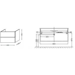 Модуль под раковину Vox 60х46х45,2 см, серая кожа, изогнутая ручка, 2 выдвижных ящика EB2080-R1-N29 Jacob Delafon