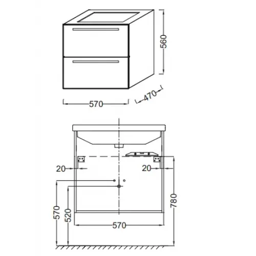 Модуль под раковину Struktura 57х47х56 см, белый блестящий, 2 дверцы EB1280-N18 Jacob Delafon
