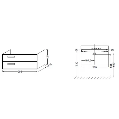 Модуль под раковину Rythmik 99,5х45х42,4 см, светло-коричневый блестящий, для раковины-столешницы, 2 выдвижных ящика EB1304-G80 Jacob Delafon