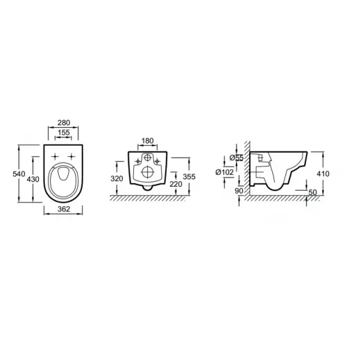 Комплект унитаза с инсталляцией Odeon Rive Gauche глубина унитаза 54см, клавиша белая, с микролифтом, безободковый OdeonE29025-NF+E4316-CP Jacob Delafon