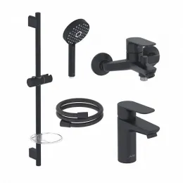 Комплект смесителей Oscar матовый, лейка 3 режима, чёрный цвет, для раковины, для ванны и душа, душевой гарнитур E29847RU-BL Jacob Delafon