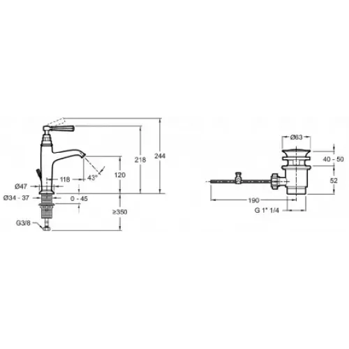 Смеситель для умывальника Cleo неповоротный излив, с донным клапаном E24307-CP Jacob Delafon