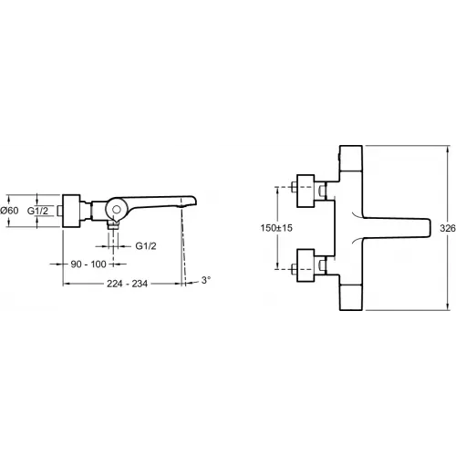 Настенный смеситель Avid с выходом на душ (без лейки), неповоротный излив, термостат E97386-CP Jacob Delafon