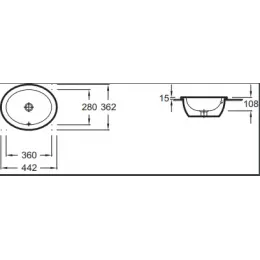 Встраиваемая сверху раковина Vox 44,2х36,2 см, с переливным отверстием в передней части, санфарфор EYJ102-00 Jacob Delafon