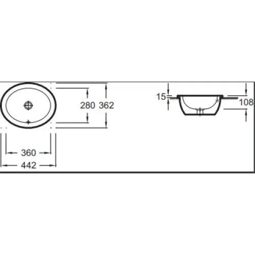 Встраиваемая сверху раковина Vox 44,2х36,2 см, с переливным отверстием в передней части, санфарфор EYJ102-00 Jacob Delafon