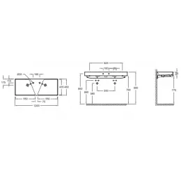Подвесная раковина Rythmik 120х46х8,5 см, два отверстия для смесителя слева и справа, санфарфор, двойная EXM112-00 Jacob Delafon