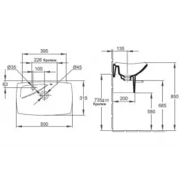 Подвесная раковина Escale 50х31,5х11,5 см, с отверстием для смесителя, с отверстием для полотенцедержателя, санфарфор E1025-00 Jacob Delafon