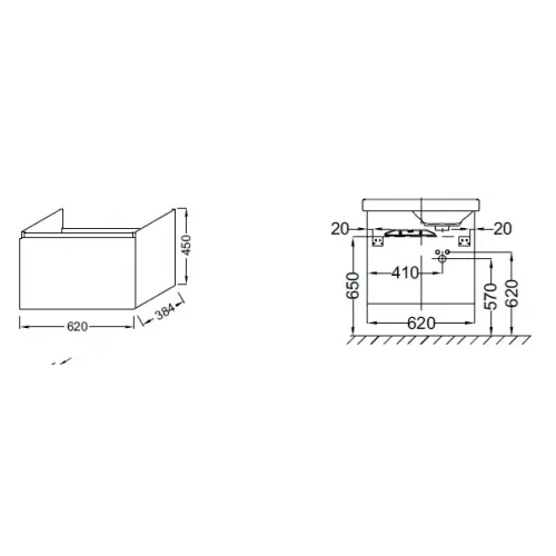Модуль под раковину Odeon Up 62х38,4х45 см, квебекский дуб EB886-E10 Jacob Delafon