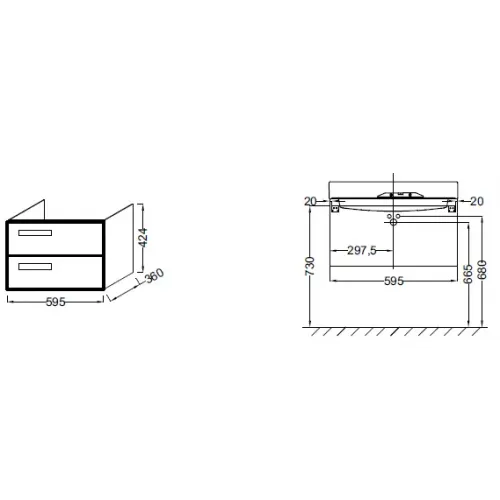Модуль под раковину Rythmik 59,5х36х42,4 см, 2 выдвижных ящика, светло-коричневый блестящий EB1300-G80 Jacob Delafon