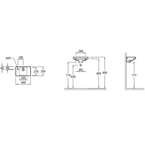 Подвесная раковина Odeon Up 40х25х9,5 см, 1 отверстие для смесителя с левой стороны, санфарфор E4759G-00 Jacob Delafon