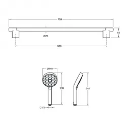 Комплект смесителей Oscar матовый, лейка 5 режимов, чёрный цвет, для раковины, для ванны и душа, душевой гарнитур E29845RU-BL Jacob Delafon