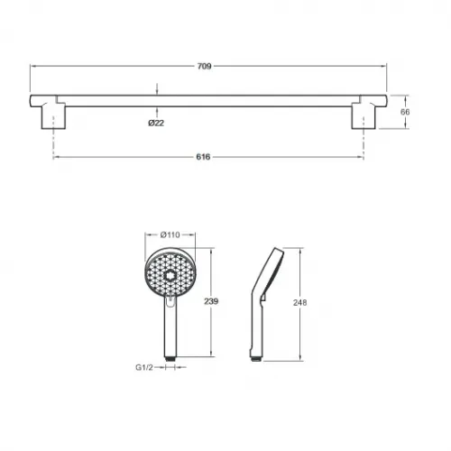 Комплект смесителей Oscar матовый, лейка 5 режимов, чёрный цвет, для раковины, для ванны и душа, душевой гарнитур E29845RU-BL Jacob Delafon