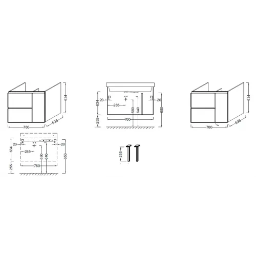Модуль под раковину Soprano 76х53,5х63,4 см, черное дерево меламин, 2 выдвижных ящика, 1 дверца EB1330-E15 Jacob Delafon