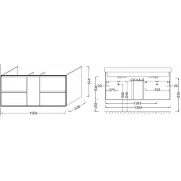 Модуль под раковину Soprano 136х53,5х63,4 см, белый блестящий, 4 ящика, 1 дверца EB1332-N18 Jacob Delafon