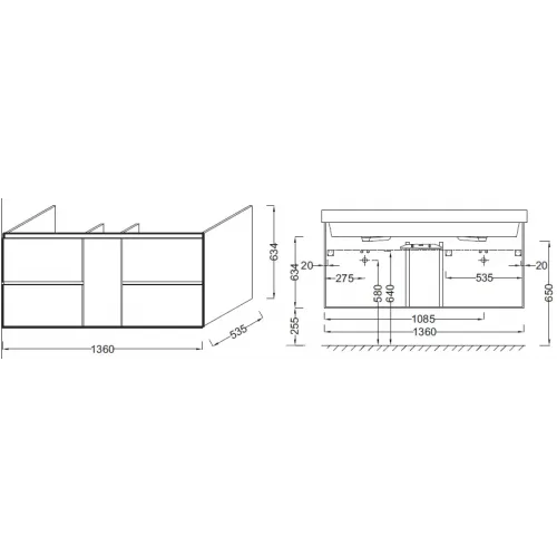 Модуль под раковину Soprano 136х53,5х63,4 см, белый блестящий, 4 ящика, 1 дверца EB1332-N18 Jacob Delafon