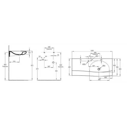 Модуль с раковиной Stillness 120 см, натуральный дуб, смещенная установка раковины, подвесной монтаж E1292-09-00+EB2001-P6 Jacob Delafon