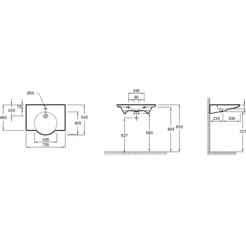 Подвесная раковина Spherik 70х54,5х7,5 см, одно отверстие для смесителя, санфарфор E4492-00 Jacob Delafon