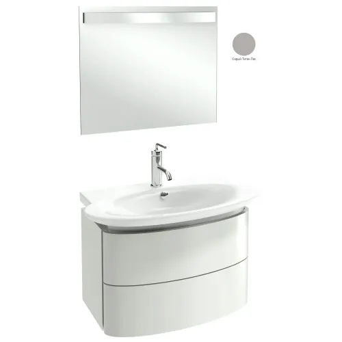 Комплект мебели для ванной Presqu'ile 80 см, серый титан лак, 2 ящика, 1 отверстие для смесителя, с подсветкой, подвесной монтаж E4437-00+EB1103-N21+EB1108-NF Jacob Delafon