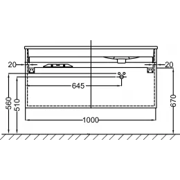 Модуль под раковину Vox 100х46х45,2 см, раковина слева, 2 ящика, аквамарин матовый, прямая ручка EB2075-R4-M43 Jacob Delafon