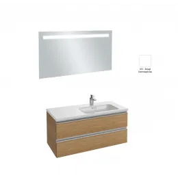 Комплект мебели для ванной Vox 100 см, белый блестящий лак, 2 ящика, 1 отверстие для смесителя, с подсветкой, подвесной монтаж EB1416-NF+EXAD112-Z-00+EB2026-RA-G1C Jacob Delafon