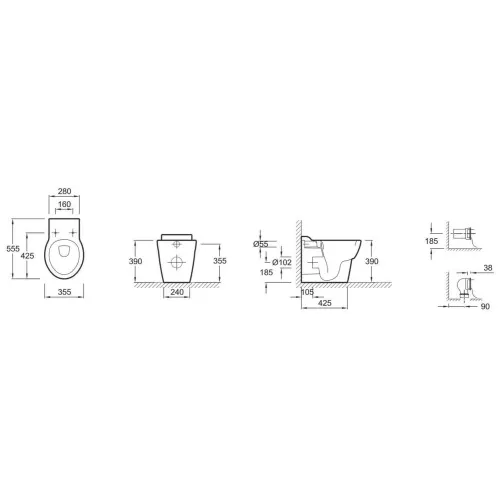 Приставной унитаз Ove 35,5х55,5 см, с сиденьем E1584-00 Jacob Delafon