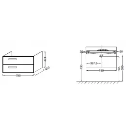Модуль под раковину Rythmik 79,5х45х42,4 см, серая кожа, 2 выдвижных ящика EB1303-N29 Jacob Delafon
