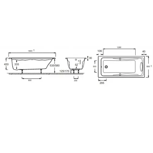 Акриловая ванна Odeon Up 180х80 см, с ручками и ножками E6048-00 Jacob Delafon
